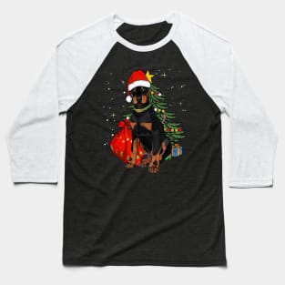 Doberman Pinscher Christmas Dog Santa Hat Xmas Tree Baseball T-Shirt